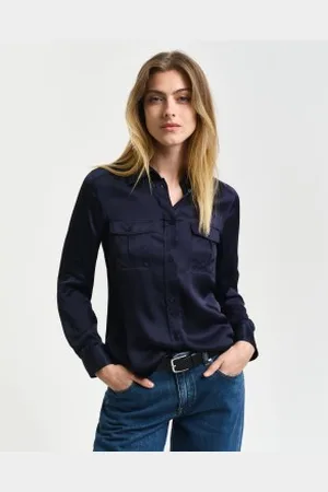 GANT Para mulher. 4300391 Camisa de corte regular com bolso Navy (38), Casual, Viscoso, Manga comprida