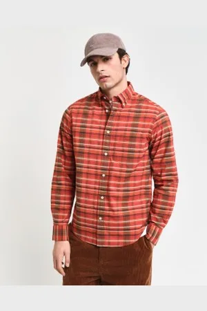 GANT Para homem. 3240200 Camisa de popelina de corte regular Archive Checked Poplin Red (S), , Casual, Manga comprida, Algodão orgân