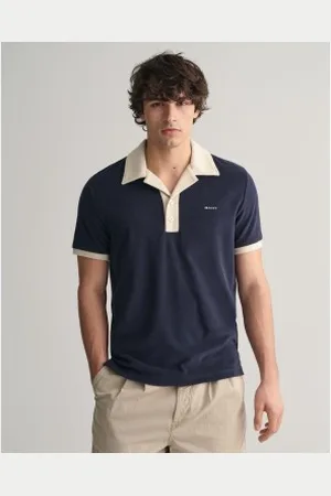 GANT Para homem. 2022146 Pólo em felpo azul-marinho estilo resort (L), Casual, Algodão, Manga curta