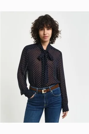 GANT Para mulher. 4300394 Blusa com laço e bolinhas azul-marinho (34), Casual, Viscoso, Manga comprida