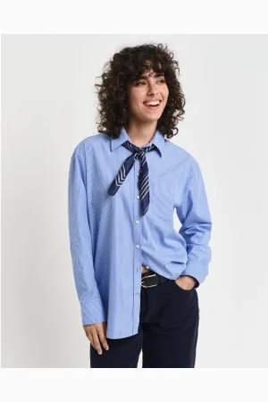 GANT Para mulher. 4300239 Camisa de popelina às riscas azuis de corte descontraído (36), , Casual, Algodão, Manga comprida
