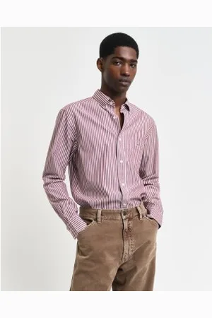 GANT Para homem. 3000130 Camisa de popelina às riscas de corte regular (4XL), Casual, Algodão, Manga comprida
