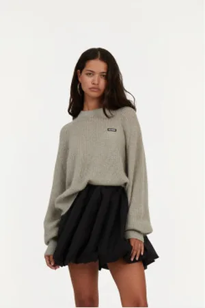 ROTATE Para mulher. 1128671125 Camisola de malha leve com logótipo cinzento (34), Casual, , Poliamida, Manga comprida, Sustentável