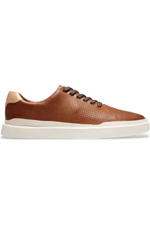 Cole Haan Para homem. C31218 GrandPro Rally Laser Cut Leather Sneakers Castanho (42), Couro, , Plano, Cordão, Casual