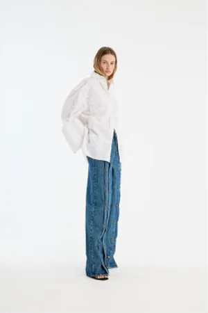 ROTATE Para mulher. 114494400 Camisa oversize Flores brancas (36), Branco, Casual, Manga comprida, Algodão orgânico, Sustentável
