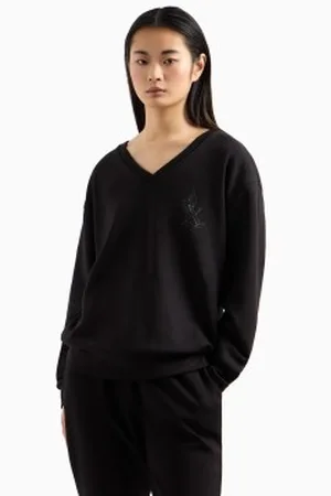 Armani Exchange Para mulher. XW000093AF10804UC001 Camisola com gola em V preta (L), , Casual, Esportivo, Multisport, Modal
