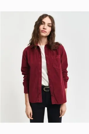 GANT Para mulher. 4300399 Camisa de bombazina de corte regular (40), Casual, Grená, Algodão, Manga comprida