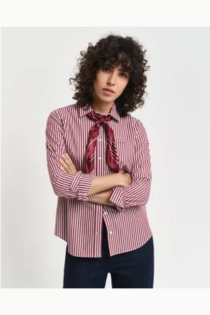 GANT Para mulher. 4300214 Camisa de popelina às riscas de corte regular (36), Casual, Algodão, Manga comprida