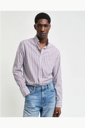 GANT Para homem. 3240168 Camisa de popelina às riscas cor de de corte regular (L), Vermelho, Casual, Algodão, Manga comprida, Borgonha