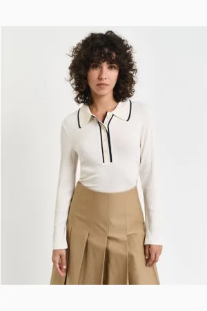 GANT Para mulher. 4201269 Pólo de manga comprida com nervuras (L), Casual, Viscoso