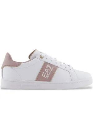 EA7 Para mulher. X8X102_XK346 Ténis em peleBranco clássico (36), Couro, Plano, Cordão, Casual