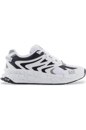 EA7 Unisex. X8X194_XK408 Sapatilhas com logótipo em relevo branco, preto (44), Plano, Cordão, Casual, Esportivo, Multisport