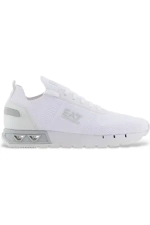 EA7 Unisex. X8X171_XK373 Legacy Knit sapatos de couro branco (44), Plano, Cordão, Casual, Esportivo, Multisport