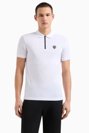 EA7 Para homem. 8NPF13_PJRGZ Pólo com fecho de correr com logótipo (L), Casual, Esportivo, Tênis / Paddle tennis, Viscoso, Manga curt
