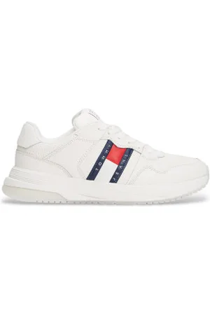 Tommy Hilfiger Para homem. EM0EM01528 Ténis em pele com sola fina serrilhada branca (40), Couro, Branco, Plano, Cordão, Casual