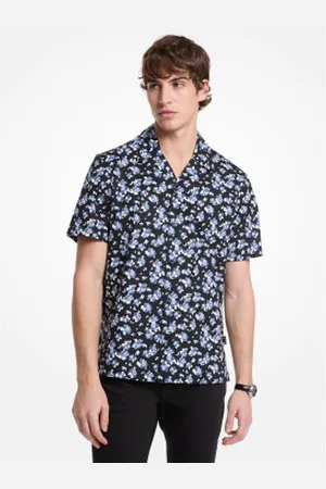 Michael Kors Para homem. CS5405QHPL Camisa Flora azul-marinho (S), Casual, Algodão, Floral, Manga curta
