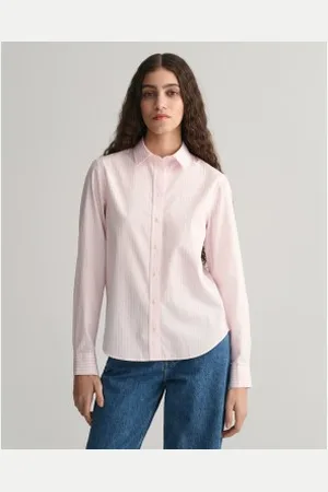 GANT Para mulher. 4300214 Camisa Regular Fit camisa de popelina às riscas cor-de- (44), Casual, Algodão, Manga comprida
