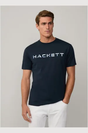 Hackett Para homem. HM500870 T-shirt com logótipo azul-marinho (S), Casual, Algodão, Manga curta