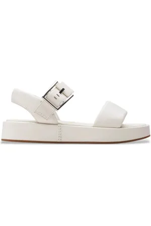 Clarks Para mulher. 26176258 Sandálias de couro Alda branco (40), Plano, 1 a 3cm, Fivela, Casual