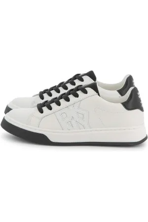 DKNY Unisex para criança. D62089 Sapatilhas brancas (29), Branco, Plano, Cordão, Casual, moda infantil