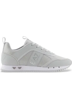 EA7 Para mulher. X8X185_XR175 Sapatilhas Preto e branco Cinzento carbono (36), Plano, Cordão, Casual, Cinza