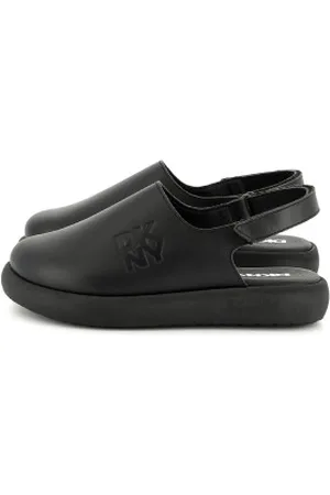DKNY Unisex para criança. D62092 Sandálias de couro preto (27), Plano, Velcro, Casual, moda infantil