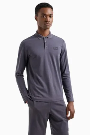 EA7 Para homem. 8NPF15_PJVQZ Polo Core Identity de manga comprida em algodão elástico cinzento (L), Casual
