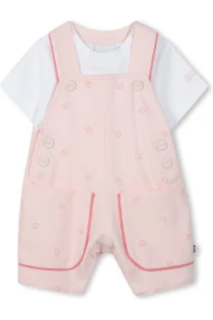 HUGO BOSS Para menina. J52191 Conjunto de macacão e t-shirt rosa, branco (12meses= 74cm), Casual, Algodão, Manga curta, moda infantil
