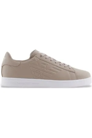 EA7 Unisex. X8X001_XCC51 Sapatilhas de couro bege (44), Plano, Cordão, Casual, Esportivo, Multisport
