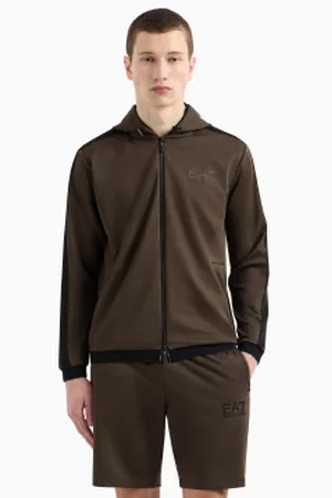 EA7 Para homem. 7M000308_AF13526 Camisola com capuz em sarja técnica elástica castanha Gold Label com capuz (3XL), Marrom, Casual, Poliéster