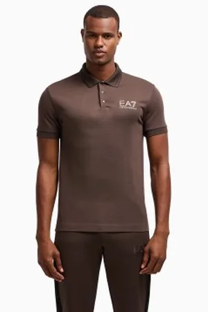 EA7 Para homem. 7M000300_AF13739 Pólo de viscose de manga curta Gold Label castanho (3XL), Marrom, Casual, Esportivo, Multisport, Viscoso