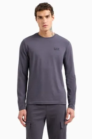 EA7 Para homem. 8NPT28_PJVQZ T-shirt de algodão de manga comprida Core Identity cinzenta (L), Casual