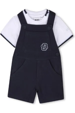HUGO BOSS Para menino. J52210 Conjunto de macacão e t-shirt azul-marinho, branco (1mes= 54cm), Casual, Algodão, Manga curta, moda infantil