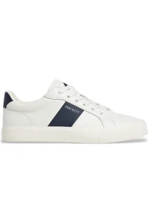 Hackett Para homem. HMS21482 Blake Mix sapatilhas de couro branco, azul (40), Plano, Cordão, Casual