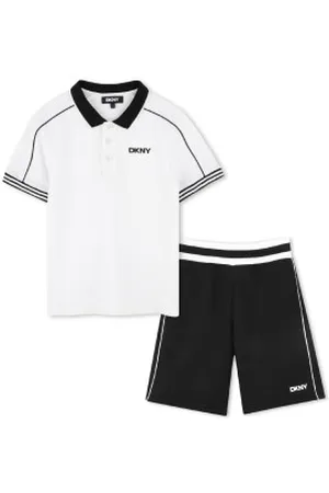 DKNY Para menino. D62225 Conjunto de camisola pólo e calções branco, preto (4Años= 102cm), Casual, Algodão, Manga curta, moda infantil