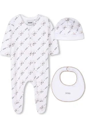 HUGO BOSS Unisex para criança. J52175 Conjunto de pijama, touca e babete branco (1mes= 54cm), Homewear, Algodão, Manga comprida, moda infantil