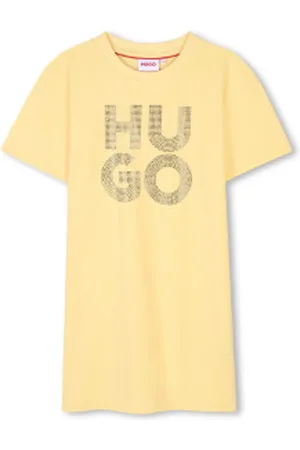 HUGO BOSS Para menina. G00410 Vestido de malha (4Años= 102cm), Casual, Algodão, Manga curta, moda infantil