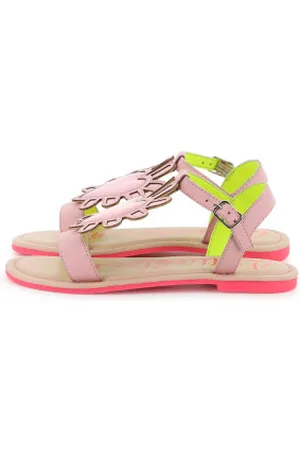 Billieblush Para menina. U20685 Sandálias de couro cor-de-rosa (26), Plano, Fivela, Casual, moda infantil