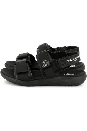 Karl Lagerfeld Para menino. Z30382 Sandálias de couro preto (28), Velcro, Casual, moda infantil