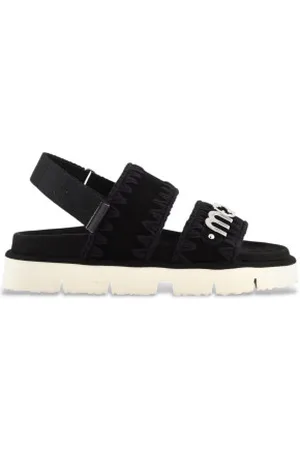 Mou Para mulher. MU.SW461001A Sandálias de couro Bio preto (36), Plano, Velcro, Casual