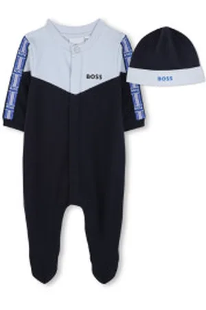 HUGO BOSS Para menino. J52218 Conjunto de boné e pijama em felpa da marinha francesa (1mes= 54cm), Homewear, Algodão, Manga comprida, moda infant