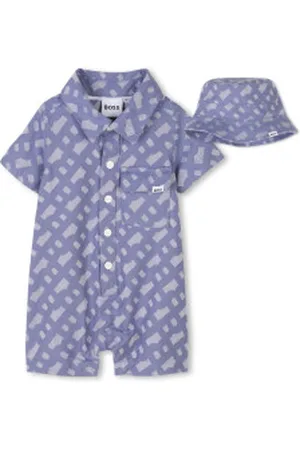 HUGO BOSS Para menino. J52215 Conjunto de jardineiras curtas + bob (1mes= 54cm), Casual, Algodão, Manga curta, moda infantil