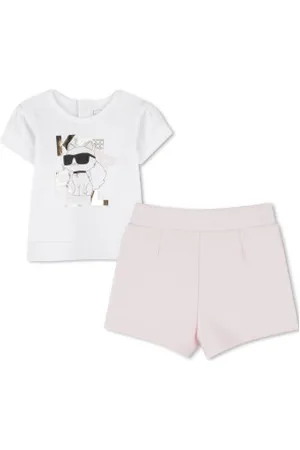 Karl Lagerfeld Para menina. Z30513 Conjunto de t-shirt e calções (3meses= 60cm), Casual, Algodão, Manga curta, moda infantil