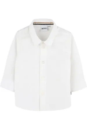 HUGO BOSS Para menino. J52097 Camisa de manga comprida branca (2años= 86cm), , Casual, Algodão, moda infantil