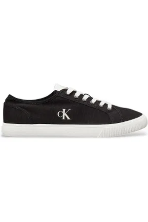 Calvin Klein Para homem. YM0YM01209 Sapatilhas de lona de baixo perfil em preto (40), Plano, Cordão, Casual