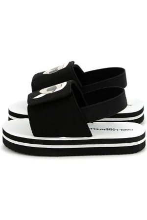 Karl Lagerfeld Unisex para criança. Z30384 Sandálias pretas leves (28), Plano, Velcro, Casual, moda infantil