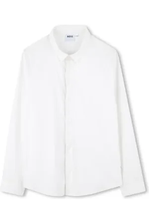 HUGO BOSS Para menino. J52010 Camisa de manga comprida branca (8años= 126cm), , Casual, Algodão, moda infantil