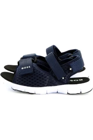 HUGO BOSS Para menino. J51654 Sandálias com logótipo da Marinha (27), Plano, Velcro, Casual, moda infantil