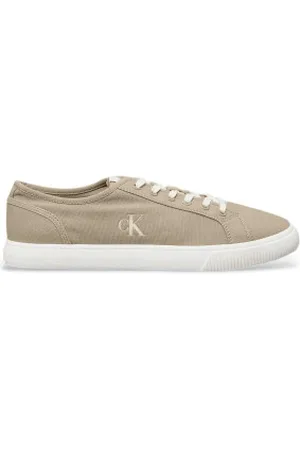 Calvin Klein Para homem. YM0YM01209 Sapatilhas de baixo perfil em lona bege (40), Plano, Cordão, Casual