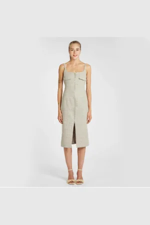 MARELLA Para mulher. 2513221152200 Vestido cinzento fundido (38), Casual, , Linho, Sem mangas / correias